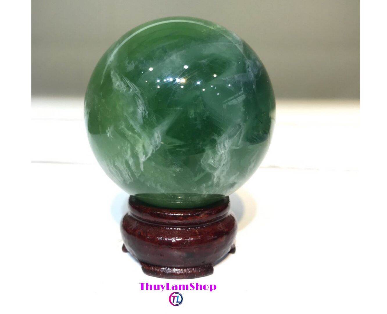 Quả cầu đá thạch anh xanh aventurine 100% đá thiên nhiên 1kg - 10.5cm để bàn Thần tài, bàn làm việc, bàn hoc, sưu tầm