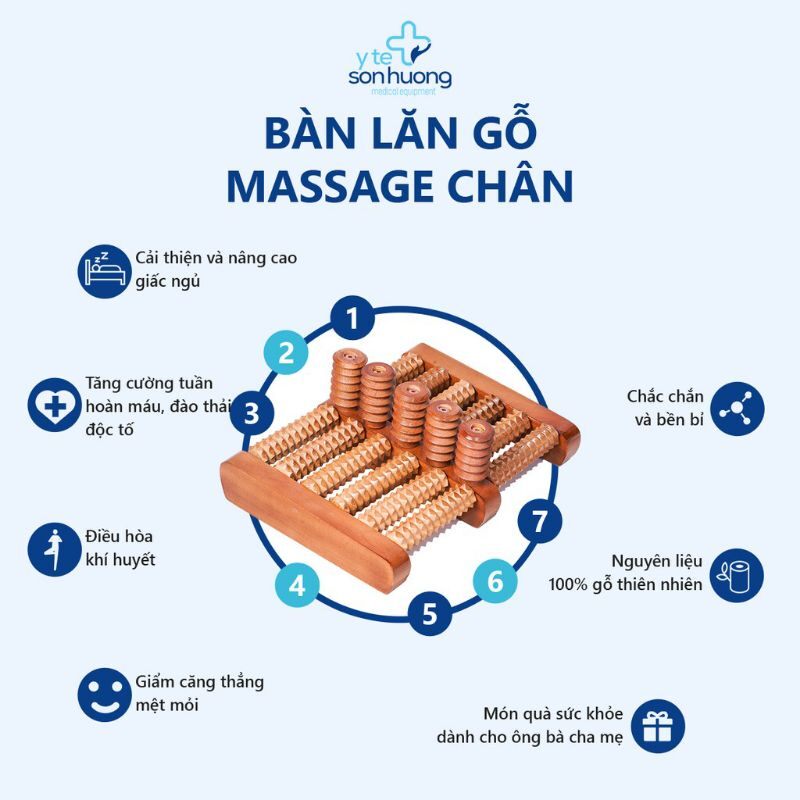 Bàn lăn chân massage gỗ 6 hàng 31*24*10