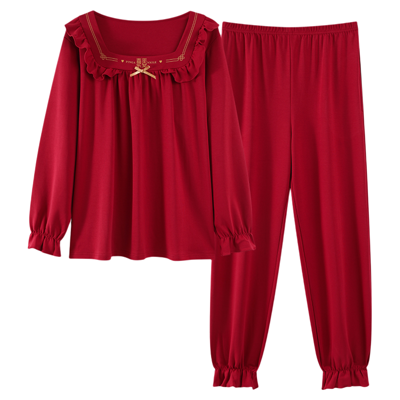 MiiOW | Couple Red Cotton Autumn Winter Sleepwear Set Giá  697,000 Đồng*Miễn phí vận chuyển