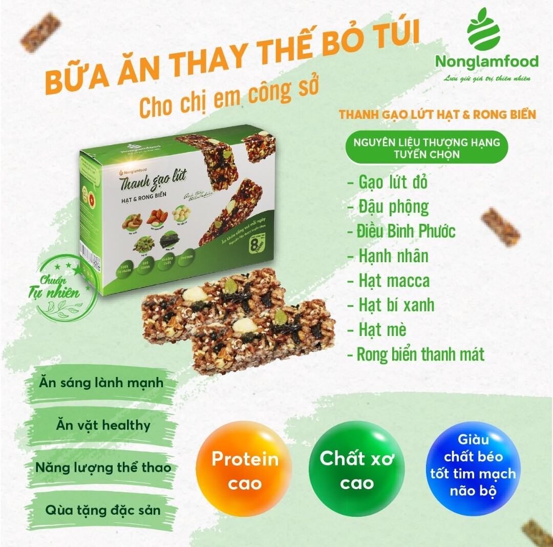 Thanh gạo lứt Nông Lâm Food 6 thanh 136gr.