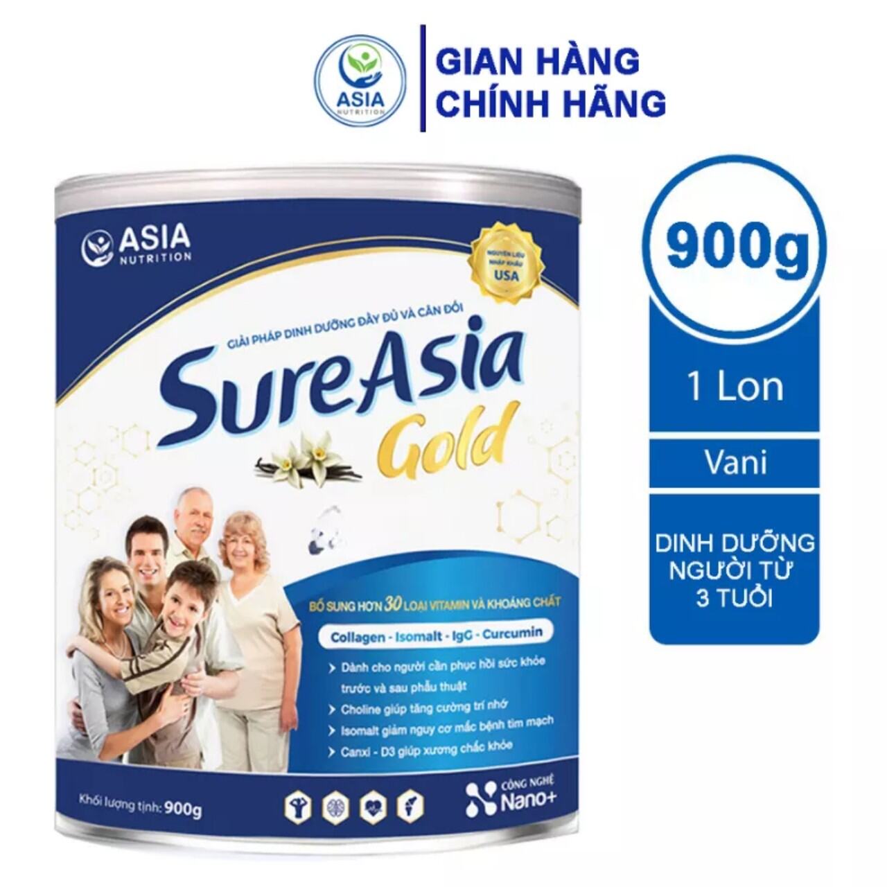 Combo 3 hộp 900g Sữa SureAsia Gold, date 2025. Tặng Yến Asia cao cấp