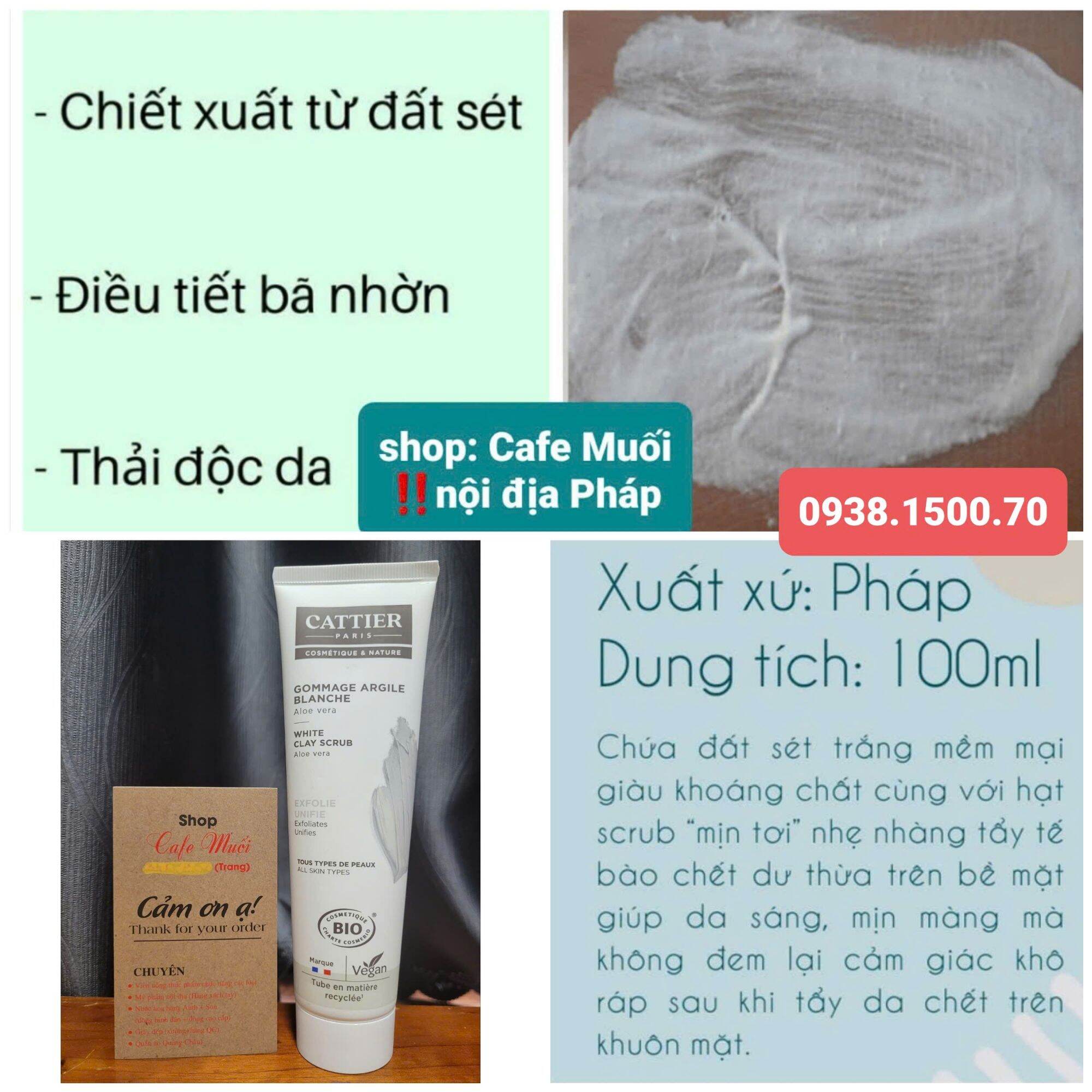 TẨY TẾ BÀO CHẾT ĐẤT SÉT TRẮNG 
Cattier Gommage Argile Blanche White Clay Aloe Vera Scrub 100ml