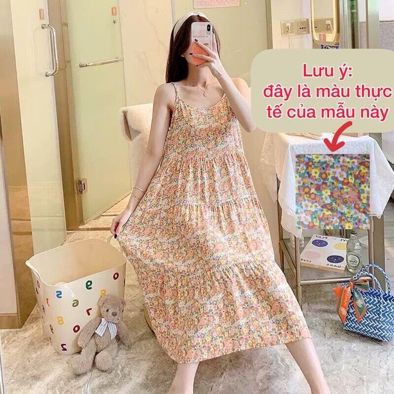 (Mới) Váy lanh lụa mặc nhà siêu mềm mát freesize nhiều hoạ tiế
