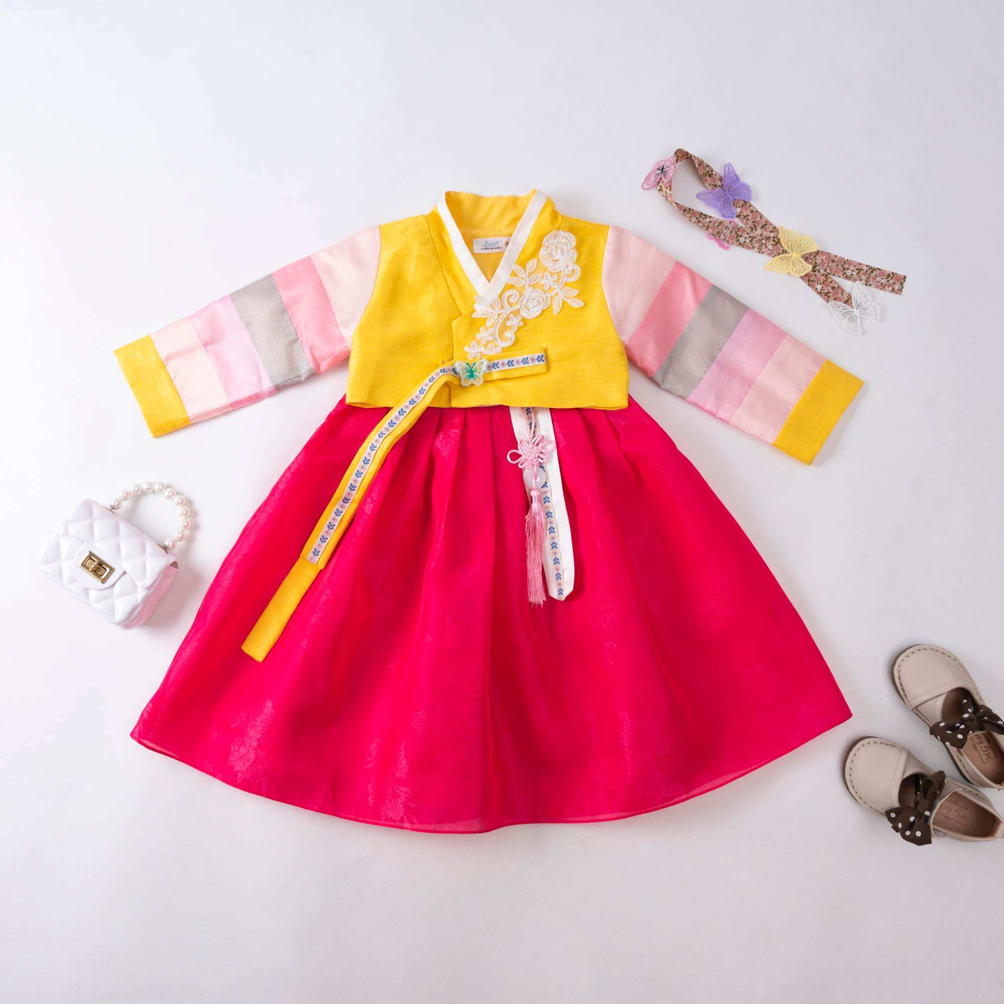 Váy Hanbok bé gái, Chất gấm Sa Hàn dáng lửng