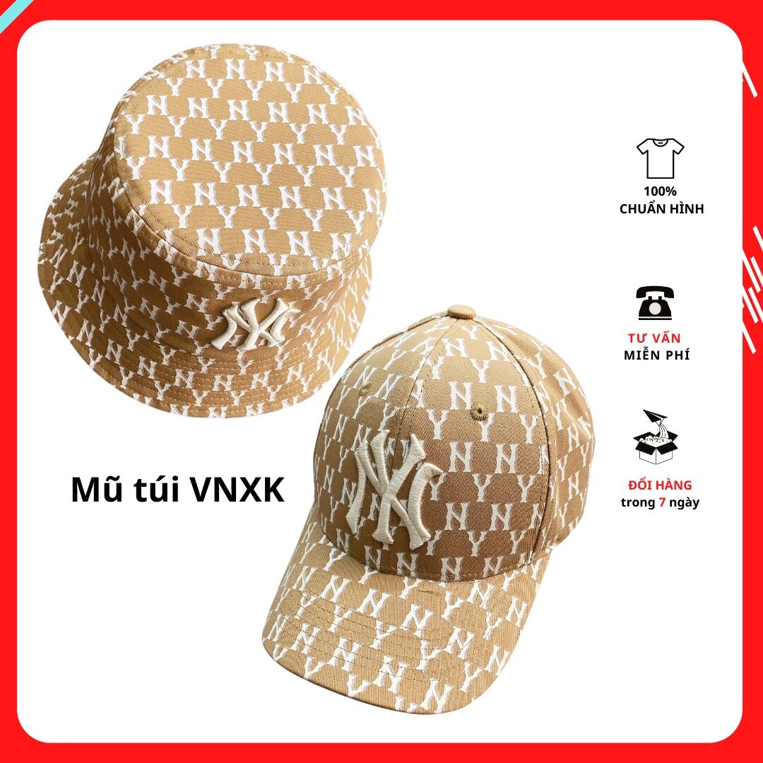 Nón tròn, nón lưỡi trai m.l.b ny monogram baseball cap - brown hàng xuất dư full tem tag