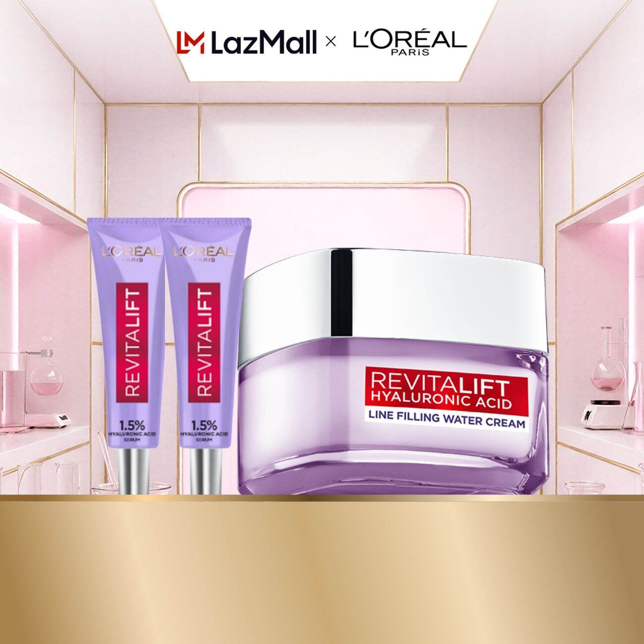 Bộ Dưỡng da cấp ẩm L'Oreal Paris Kem Dưỡng Hyaluronic Acid 50ml và Serum Hyaluronic Acid 7.5 ml x2