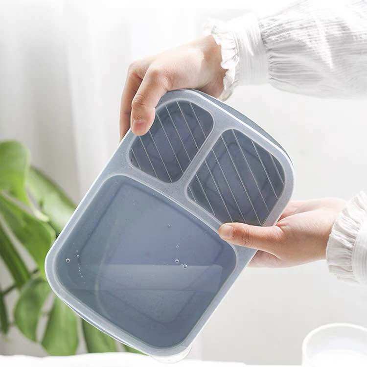 Khay Đựng Cơm Đựng Đồ Ăn 3 Ngăn Có Nắp Đậy Chất Liệu Lúa Mạch