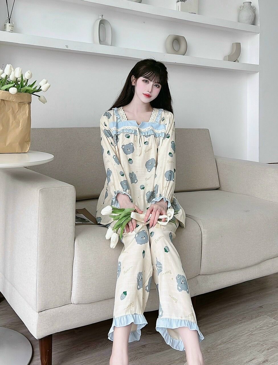 Bộ bầu và sau sinh khoá kéo đũi lụa siêu mát