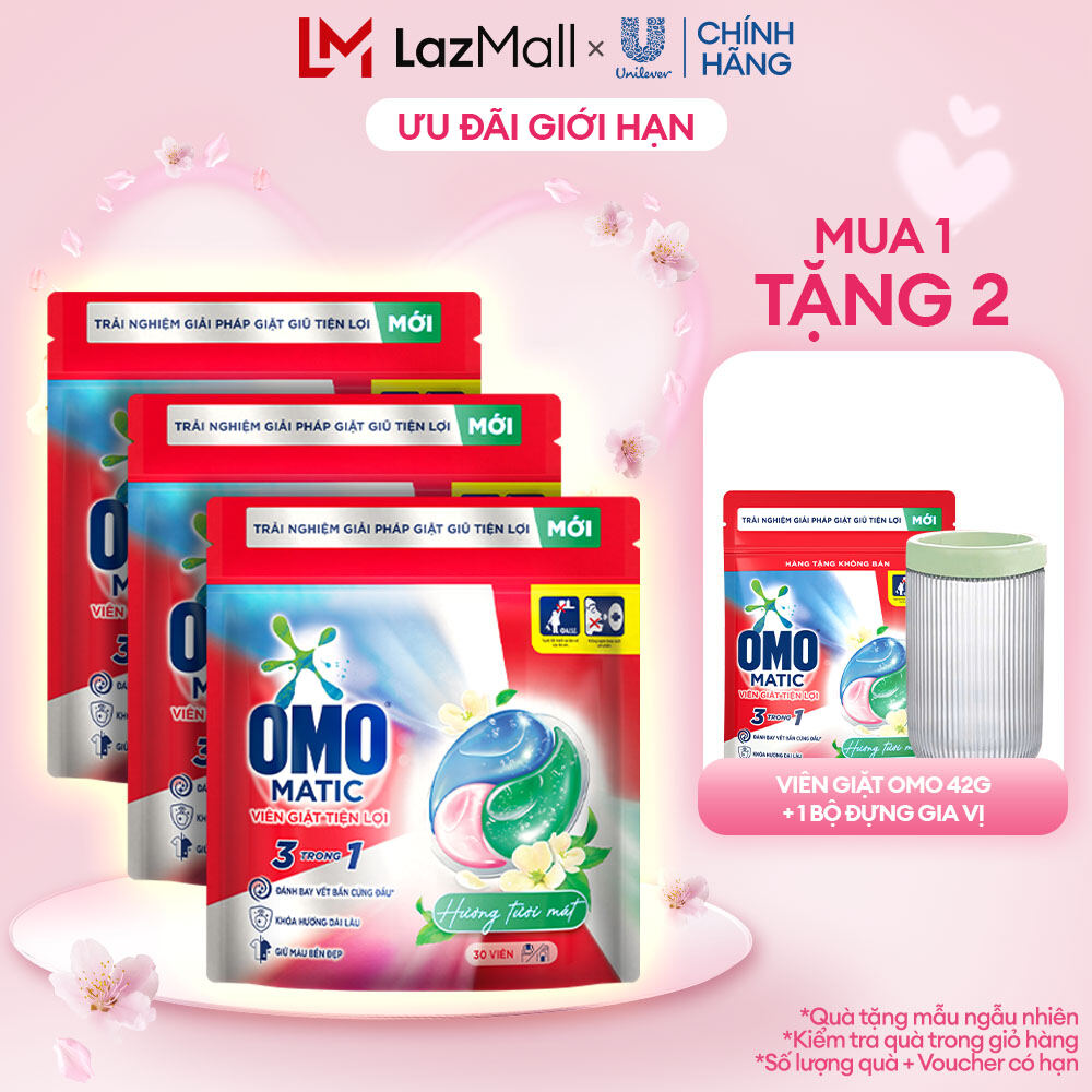 Combo túi viên giặt tiện lợi OMO 3 trong 1 Hương Tinh Tế/Tươi Mát 30-50 viên/túi (bao bì tùy lô nhập