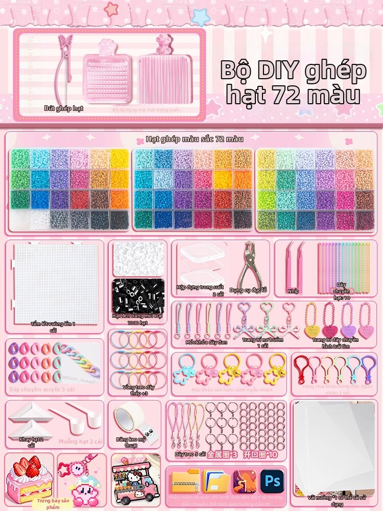 KAIMOXIONG | Bộ Đồ Chơi DIY Làm Vòng Hạt Cho Bé Gái Có Sắt
