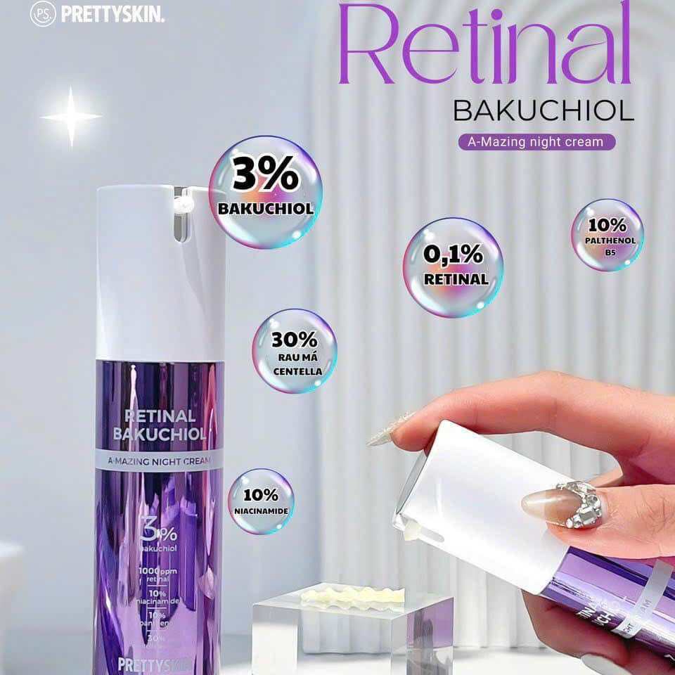 Retinol, kem dưỡng Pretty Skin retinal bakuchiol A-mazing night cream,tái tạo trẻ hóa , căng bóng đều màu da