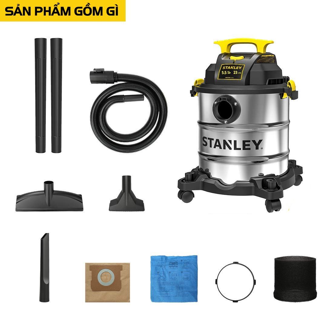 Máy hút bụi công nghiệp stanley sl19417-6a, dung tích 23l, công suất tối đa 4000w /chính hãng/
