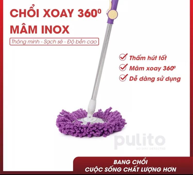 Cây lau nhà rời mâm inox 360°
