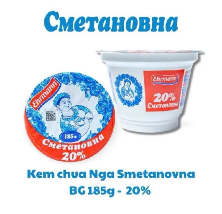 Kem chua 20% Ehrmann Smetananovna hộp 185gr nhập khẩu Nga