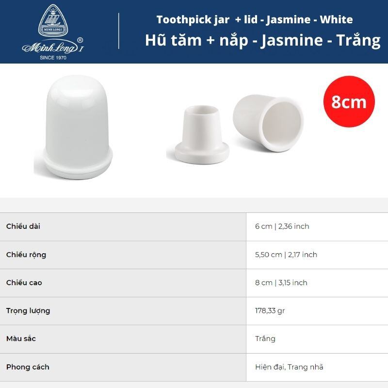 Hủ tâm 8 cm + nắp - gốm sứ Minh Long
