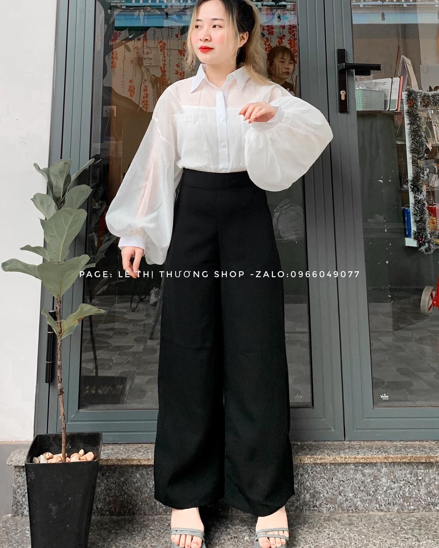 Set bộ quần suông + sơ mi + 2S trắng tay dài❤️