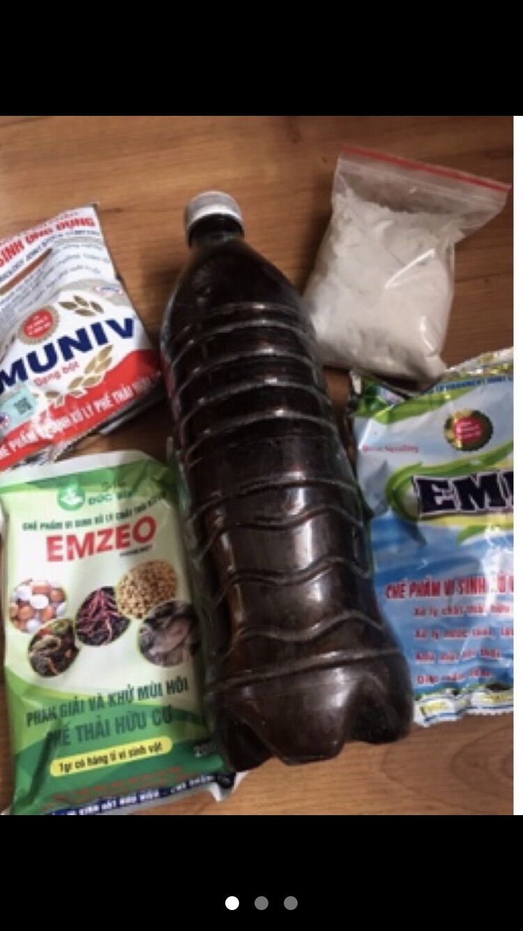 Combo ủ rác thải 5 món: 1 gói emzeo, 1 gói emuniv, 1 gói emic 200g; 2kg mật rỉ đường; 150g trichodema điền trang