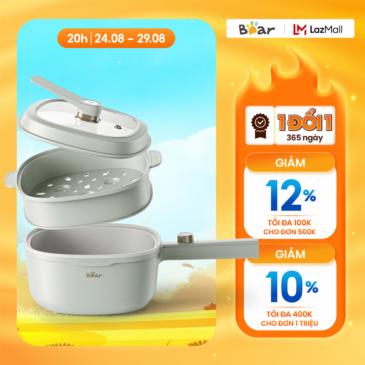 Nồi điện đa năng bear 3l 1000w drg-e30n2 - hàng chính hãng