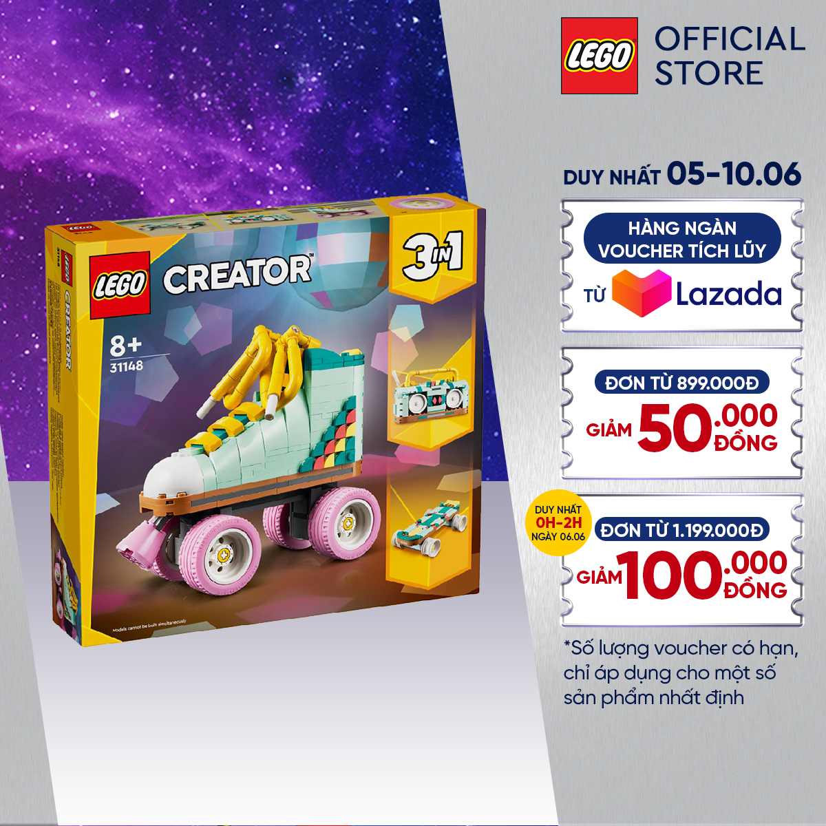 Lego creator 31148 đồ chơi lắp ráp giày trượt patin retro