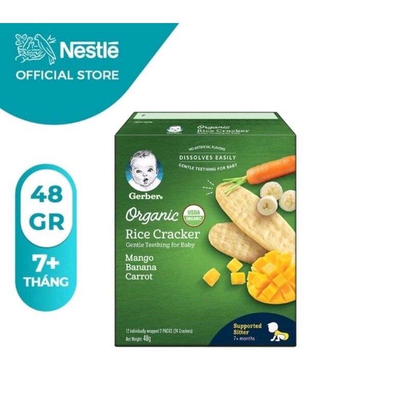 Bánh gạo ăn dặm Gerber Organic vị chuối xoài cà rốt - hộp 48g