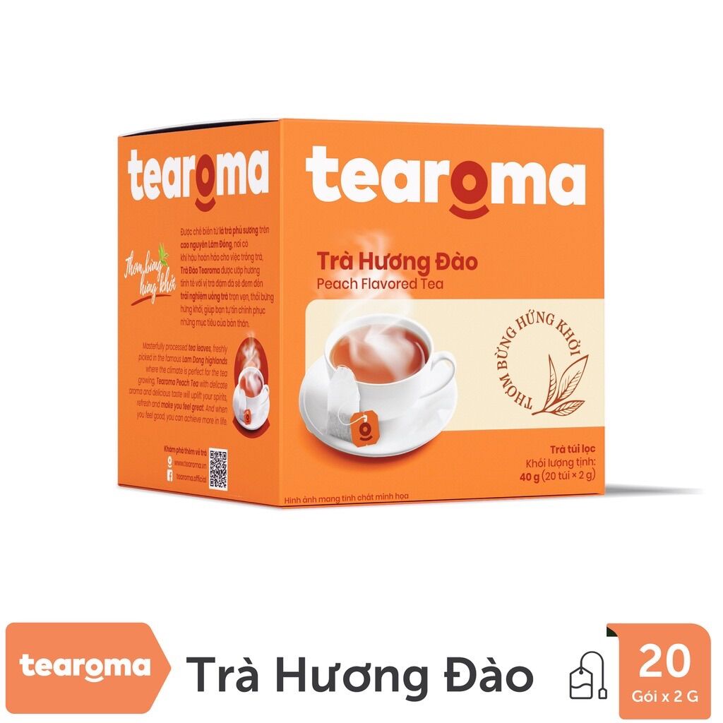 Tearoma trà đào túi lọc 20 gói x 2