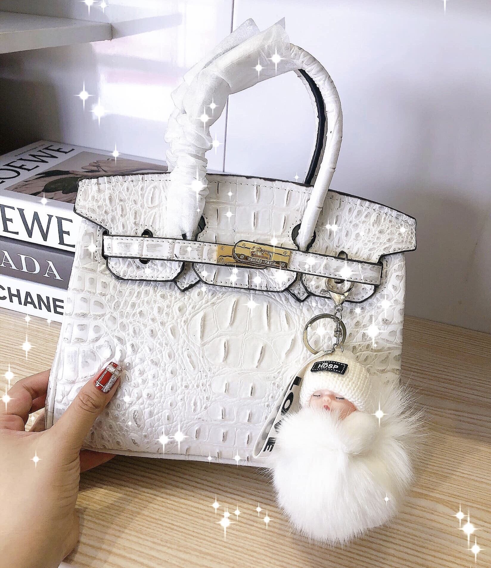 Túi HM da cá sấu bạch tạng (không phụ kiện) sz 25