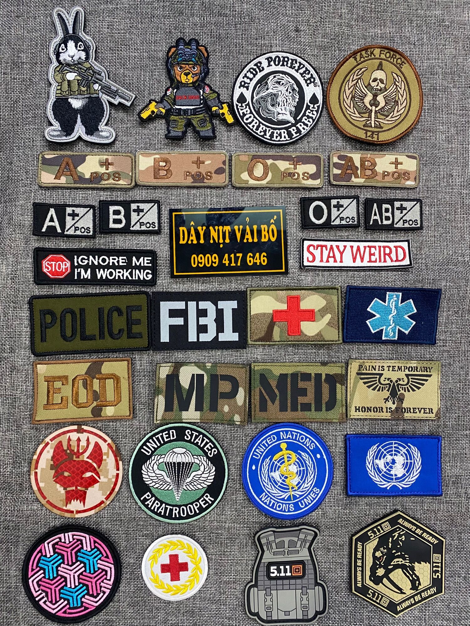 Miếng dán vải sticker loại dán xé hình đầu lâu trang trí balo 511, đồ trang trí tactics