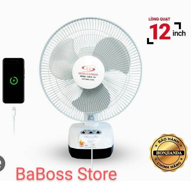 Quạt sạc tích điện Honjanda - tích hợp đèn led và cổng sạc USB