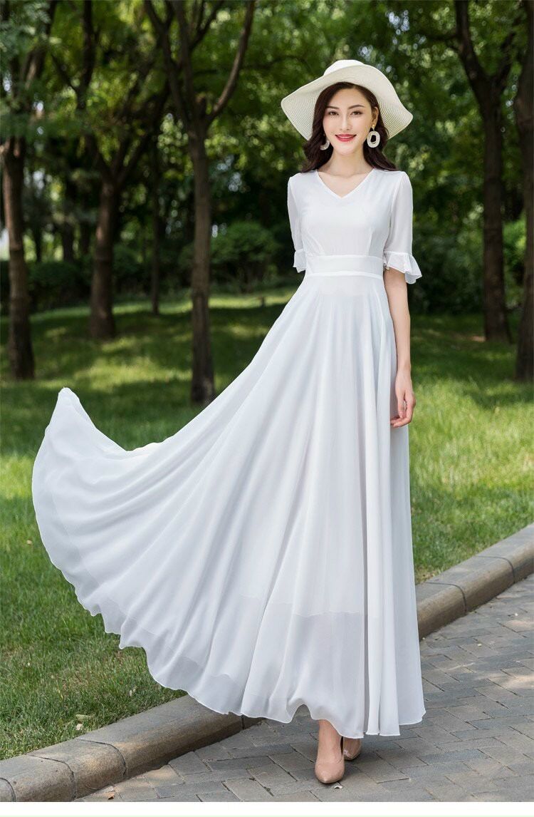 Đầm xòe tay loe, đầm maxi đi biển