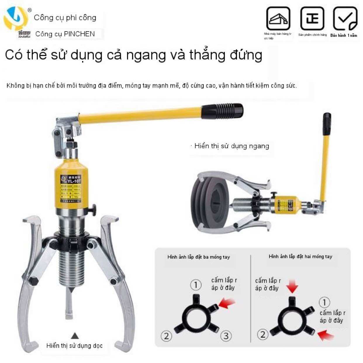 Vam Cảo Thuỷ Lực 10 Tấn 3 Chấu Kẹp[Hàng Nội Địa]