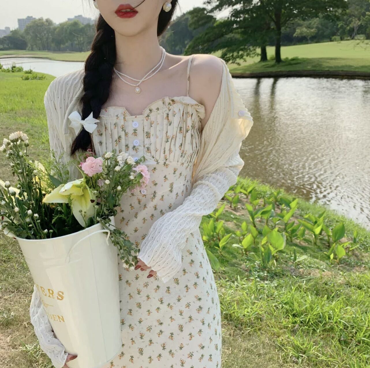 Đầm maxi dây hoạ tiết hoa phong cách hàn quốc d21