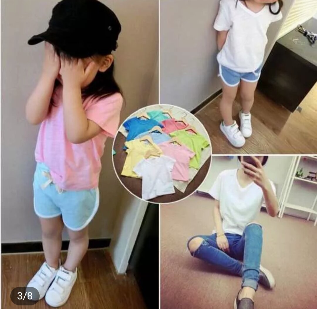 Áo thun cotton sược cổ tim cho bé gái