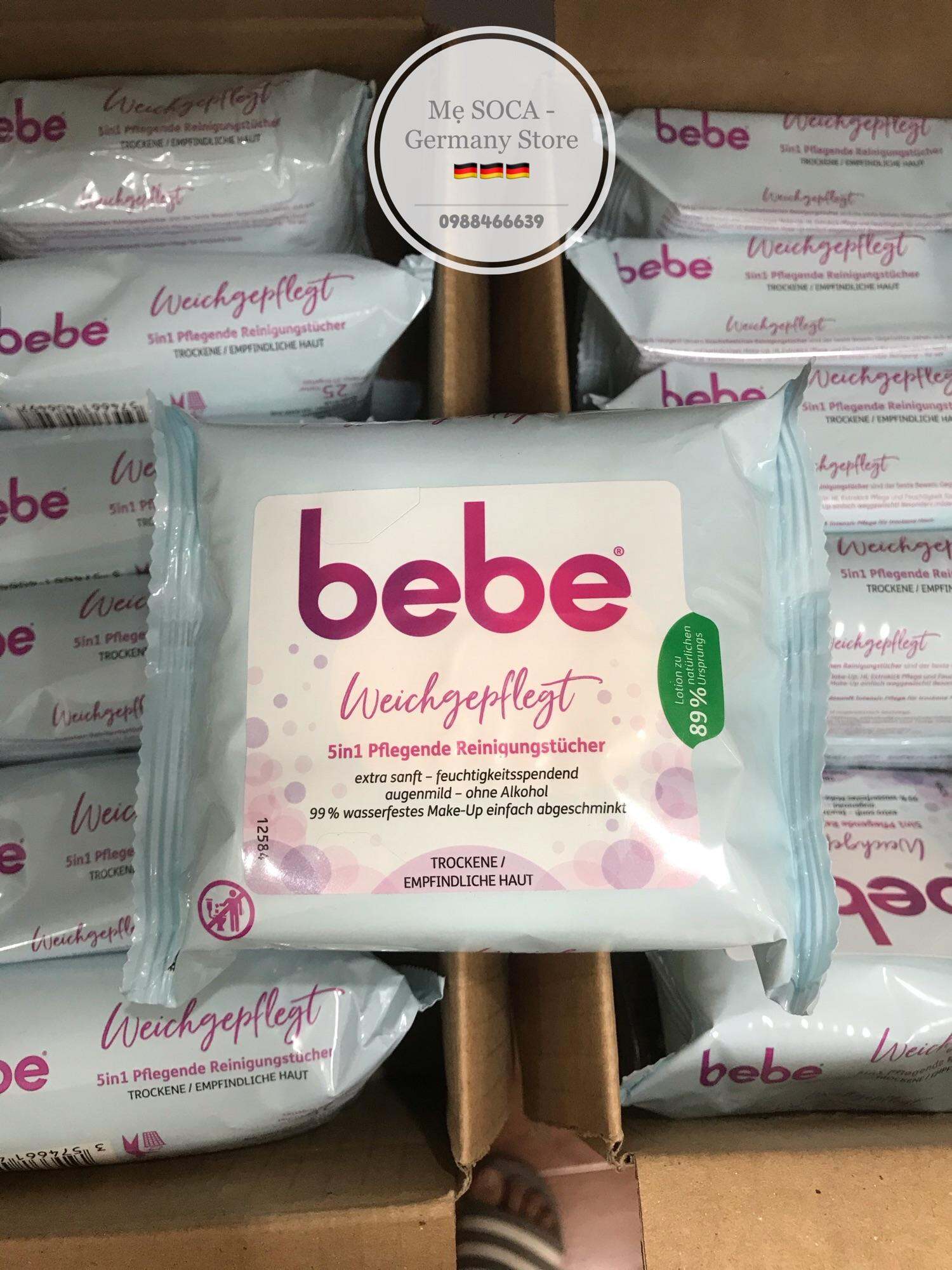 Giấy ướt tẩy trang Bebe 5in1, 25 tờ (hàng nội địa Đức)