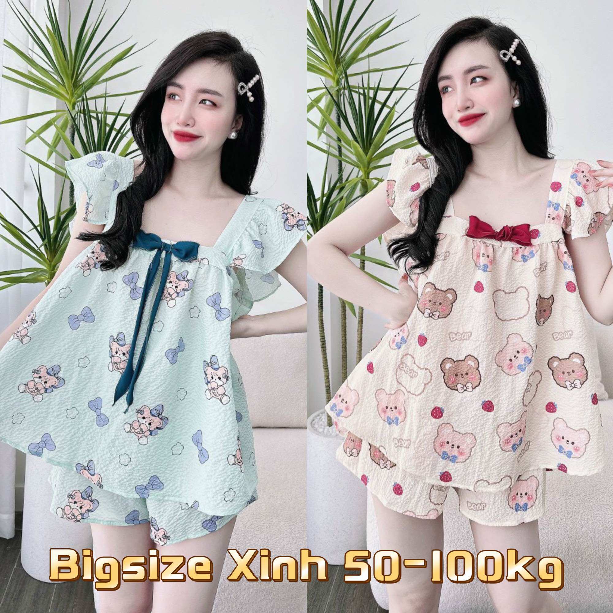 Đồ bộ bigsize đùi 50-100kg đồ ngủ mặc nhà chất xốp mềm mát cho nữ. Đồ bộ Bigsize Xinh