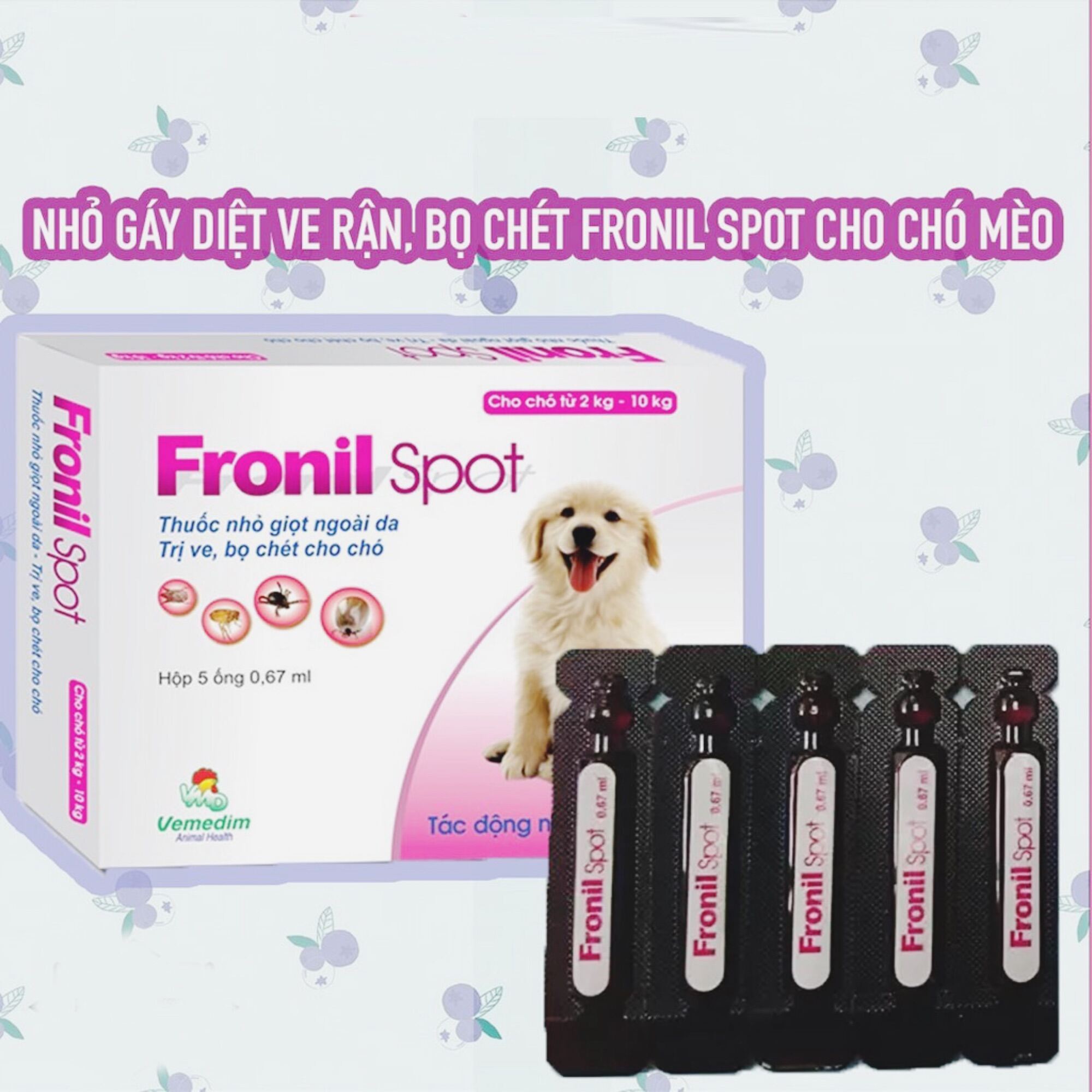 Nhỏ gáy cho chó mèo Fronil spot 1tuýp 5kg( 1hộp 5 tuýp)