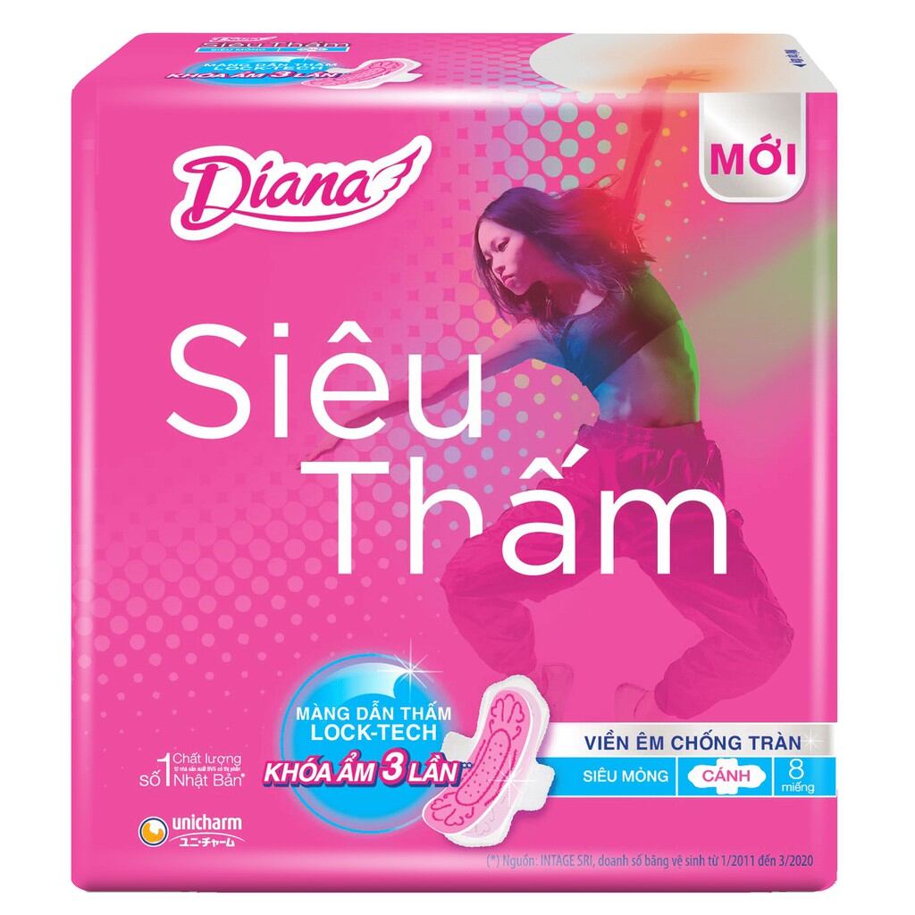 BĂNG VỆ SINH SIÊU MỎNG CÁNH DIANA SIÊU THẤM 8 MIẾNG