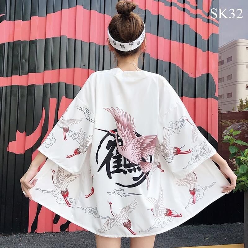 Áo Haori Kimono phong cách Nhật Bản hoạ tiết hạc Cosplay cực chất SK32