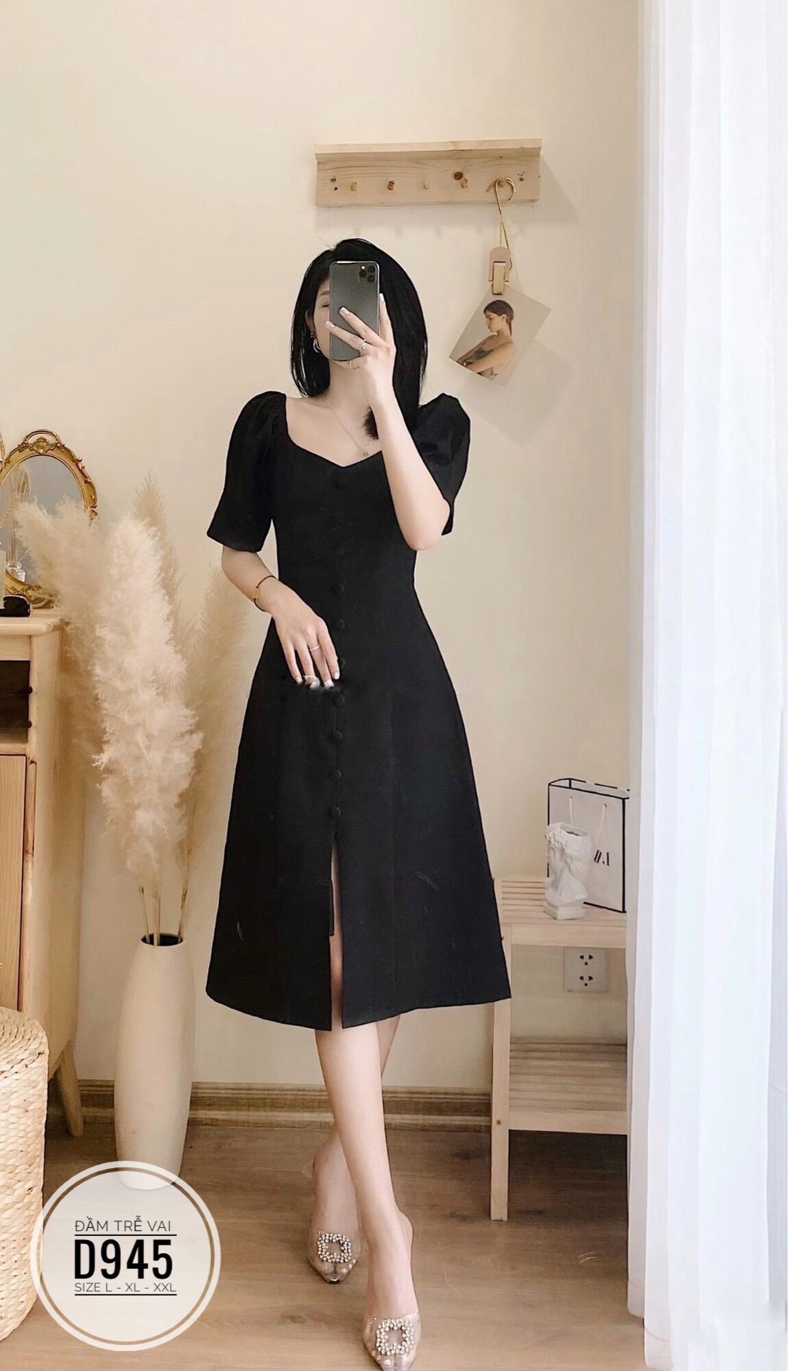 60-90kg Bigsize ĐẦM TRỄ VAI XẺ TÀ BASIC D945