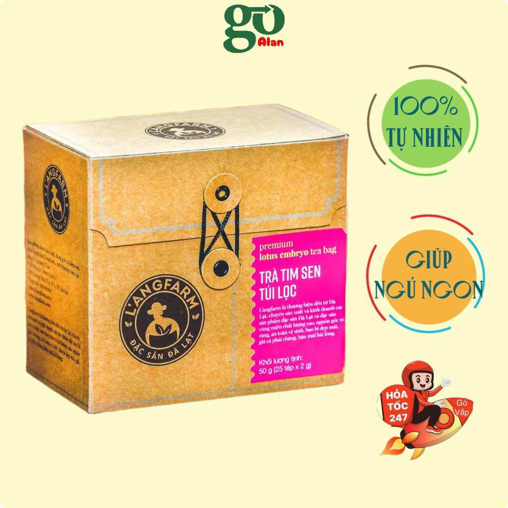 [HCM]Hộp Trà Tim Sen Túi Lọc cao cấp thượng hạng, giúp an thần ngủ ngon, bảo vệ tim mạch, ổn định huyết áp, thanh nhiệt, giải độc, 100% thiên nhiên, phù hợp với người mất ngủ, khó ngủ, người già . Trà tim sen túi lọc Langfarm Đà Lạt