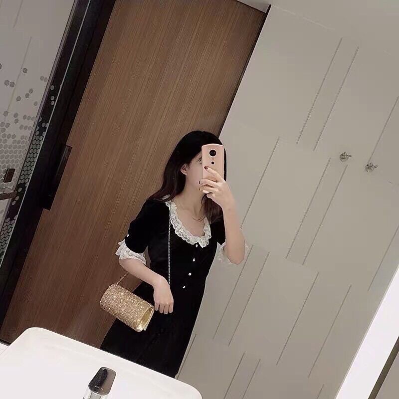 Ví cầm tay đính đá trơn basic cao cấp size trung mini