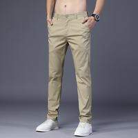 ROMON | Quần dài nam mùa hè mỏng rộng rãi ống đứng thương mại màu kaki cotton nguyên chất co giãn quần dài nam