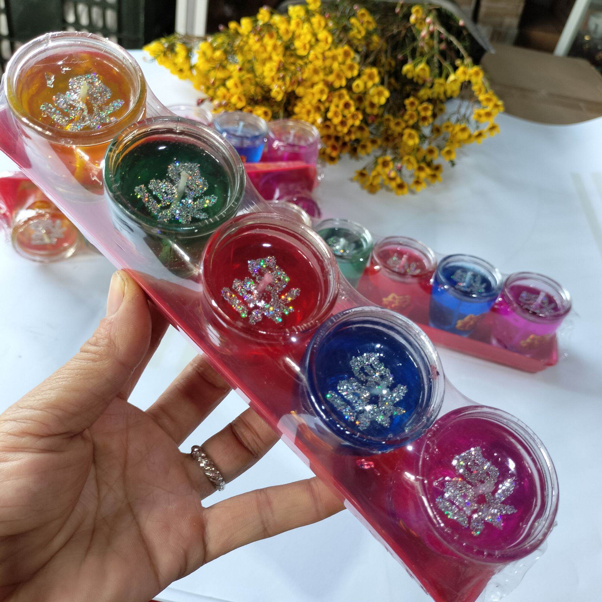 Đèn cầy ly 5 màu Thần Tài (5 ly)