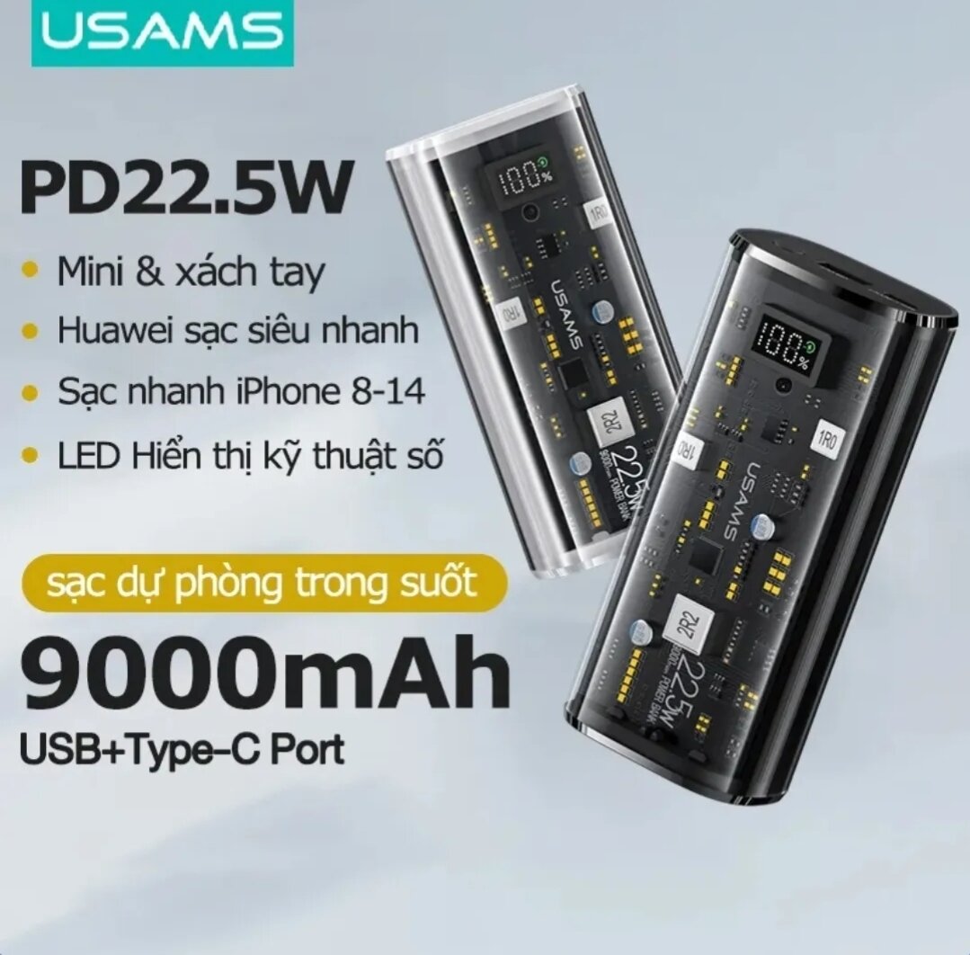 Pin Dự Phòng Sạc Siêu Nhanh 22.5w Usams 9000mah