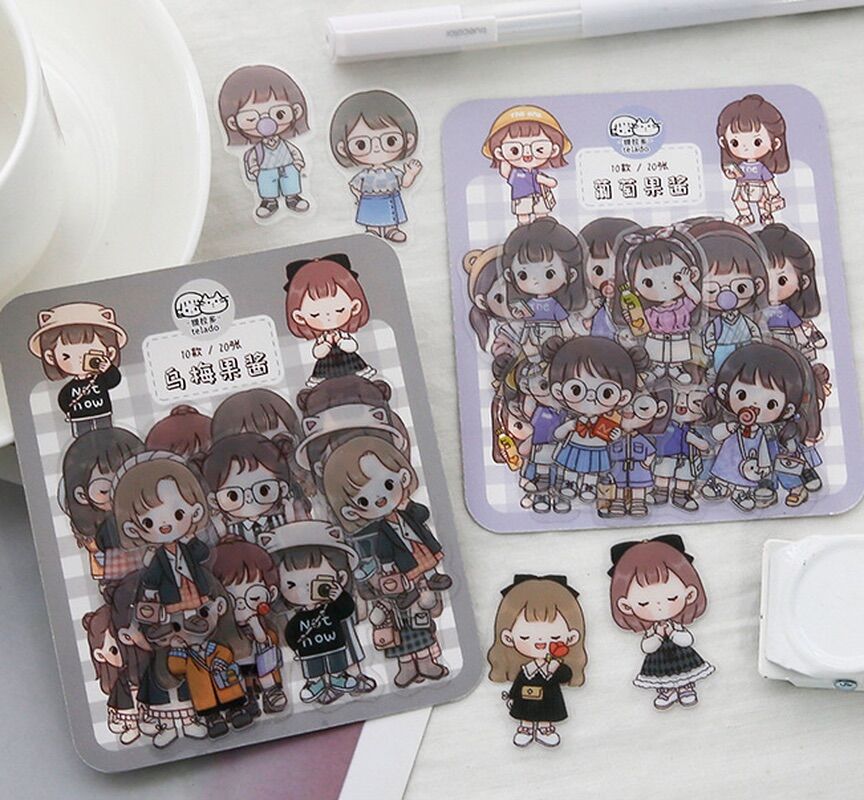 Set 40 tờ sticker hoạt hình bé gái dễ thương dùng để trang trí sổ