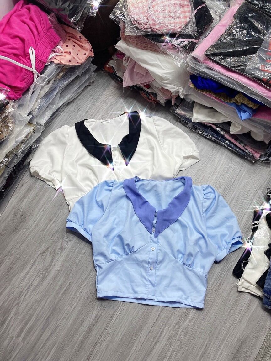 ÁO SƠ MI CROPTOP CỔ MÀU