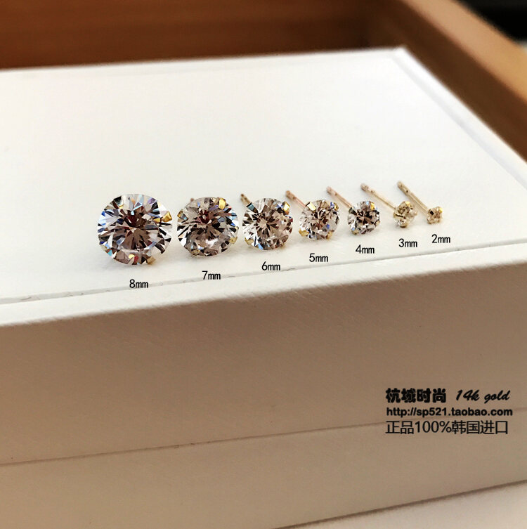 Hoa Tai Vàng 14K 10K Thịnh Hành Hàn Quốc Trang Sức Đeo Tai Ngọt Ngào Hoa Tai Đinh Xương Tai Đá Zircon Sáng Lấp Lánh Ngôi Sao Nam Nữ Một Chiếc