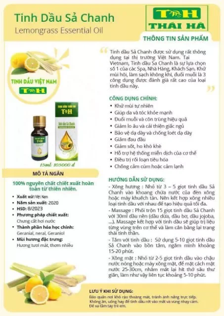 Tinh dầu sả chanh Thái Hà