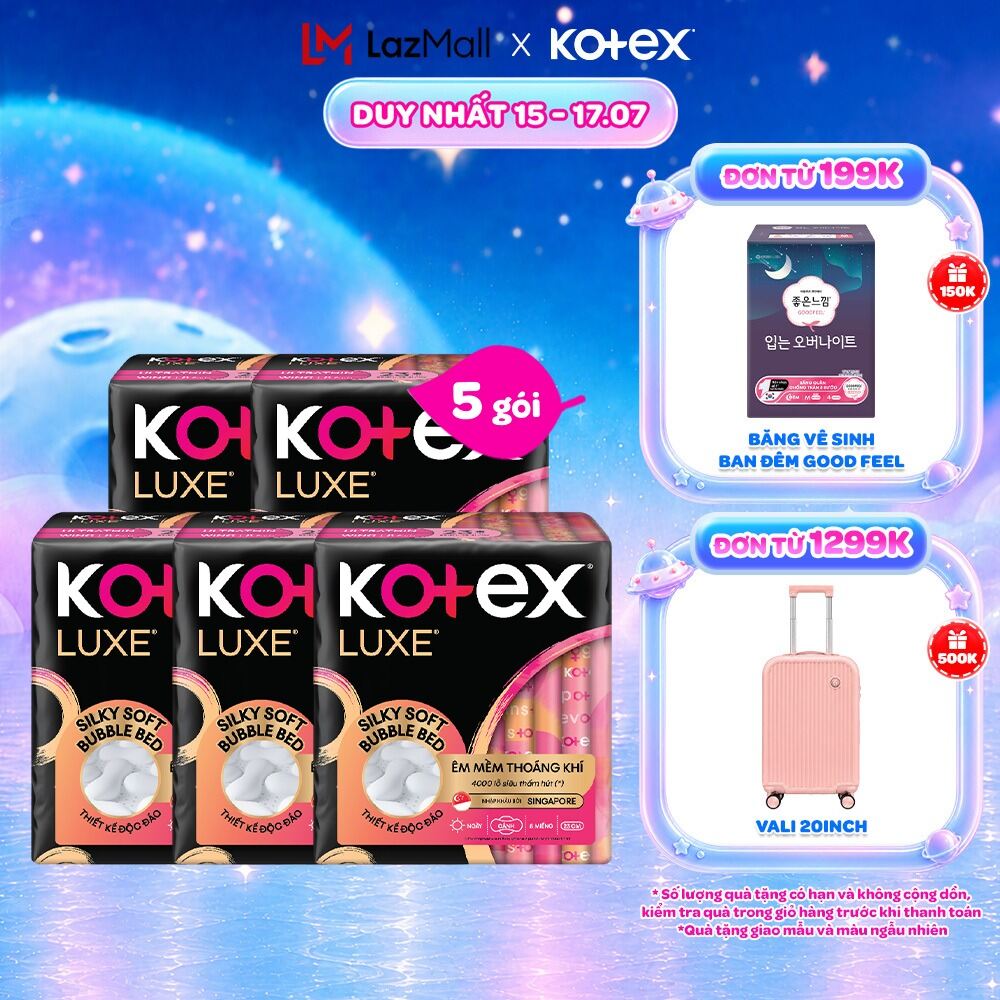 Combo 2/Combo 5/Combo 8/Băng vệ sinh Kotex LUXE Ngày Cánh 23cm 8 miếng