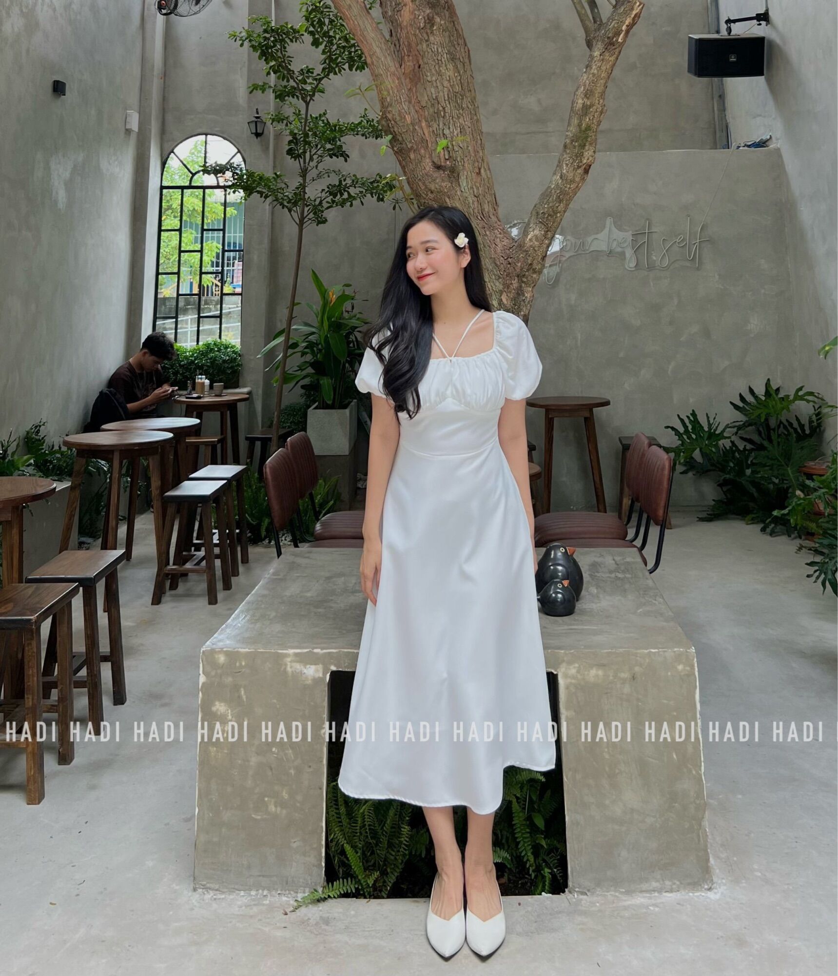 Đầm rút nhún ngực middi - Thương