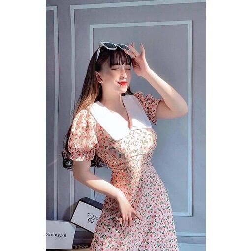 [Shop bigsize nữ 60kg-90kg] Đầm hoa cổ sen dáng chữ A